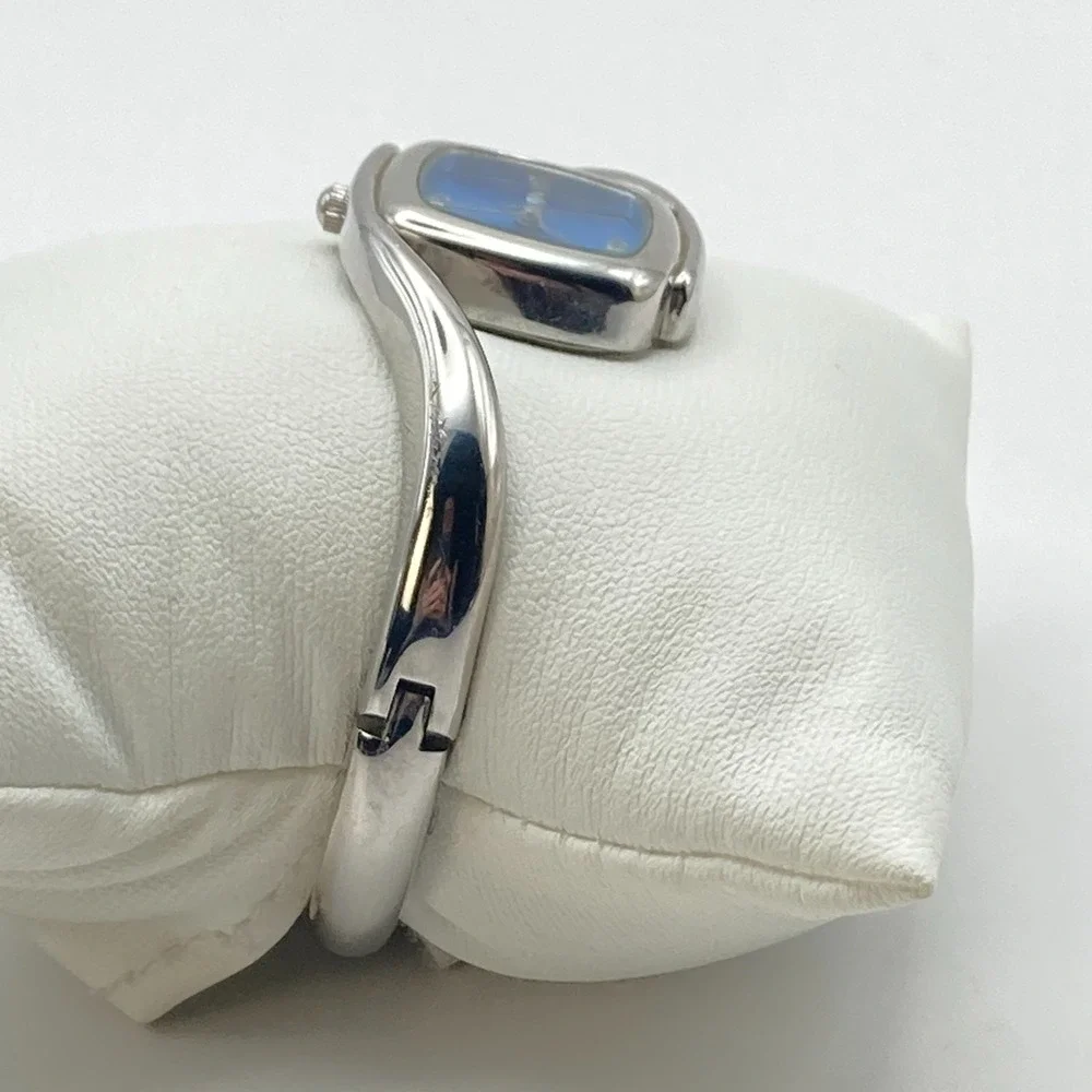 Panache Women's Watch Silver Tone Cuff Asymmetrical Blue New Battery SMALL 6